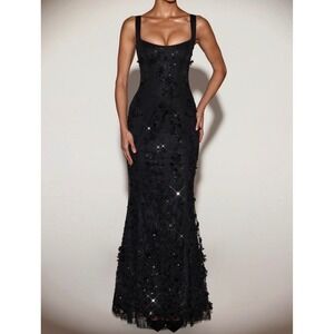 ohpolly prom dress Stunning Black Ruffle-Trim Strapless Gown for Prom & Wedding Guests